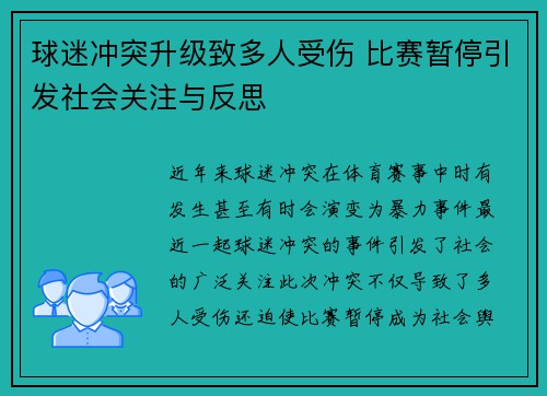 球迷冲突升级致多人受伤 比赛暂停引发社会关注与反思